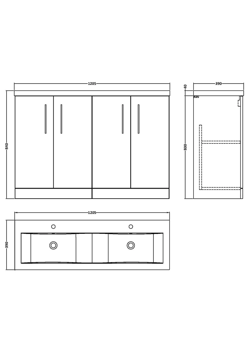 Lana 1200mm Floor Standing 4 Door Vanity Unit & Double Ceramic Basin - White Gloss