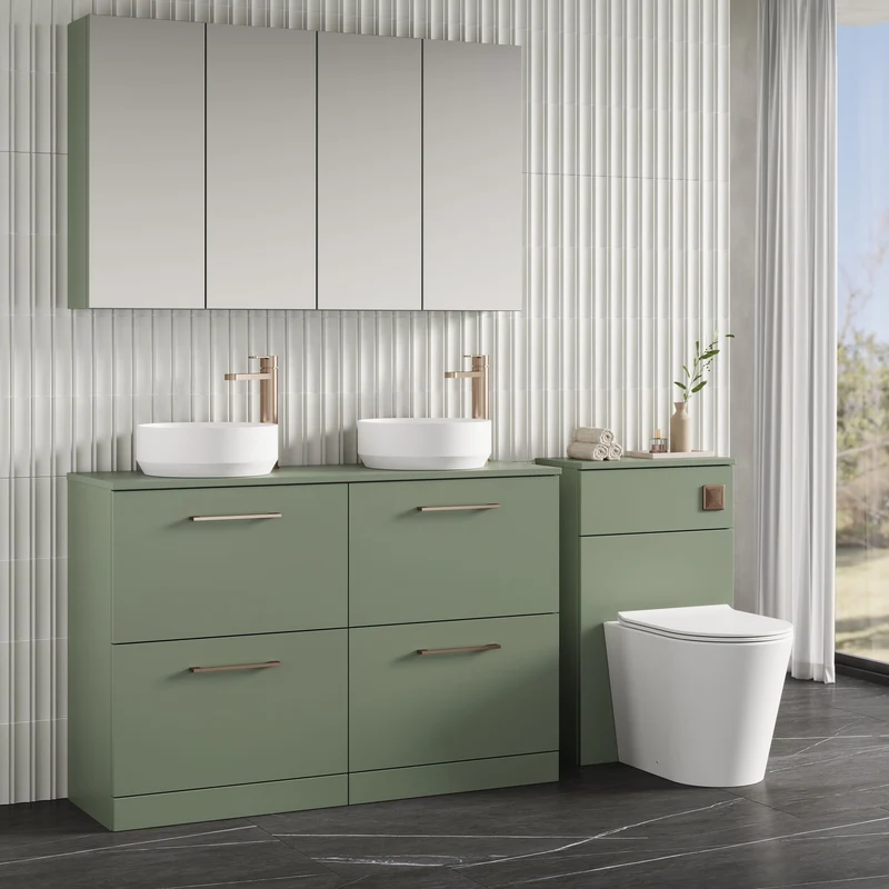 Lana 1200mm Floor Standing 4 Drawer Vanity Unit & Worktop - Green Satin
