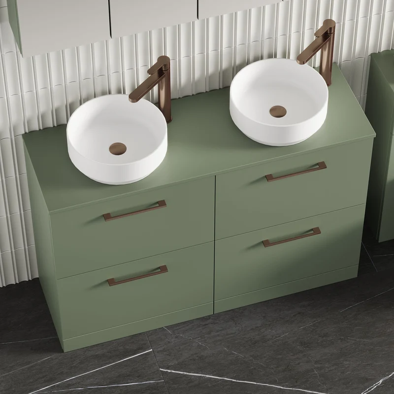 Lana 1200mm Floor Standing 4 Drawer Vanity Unit & Worktop - Green Satin