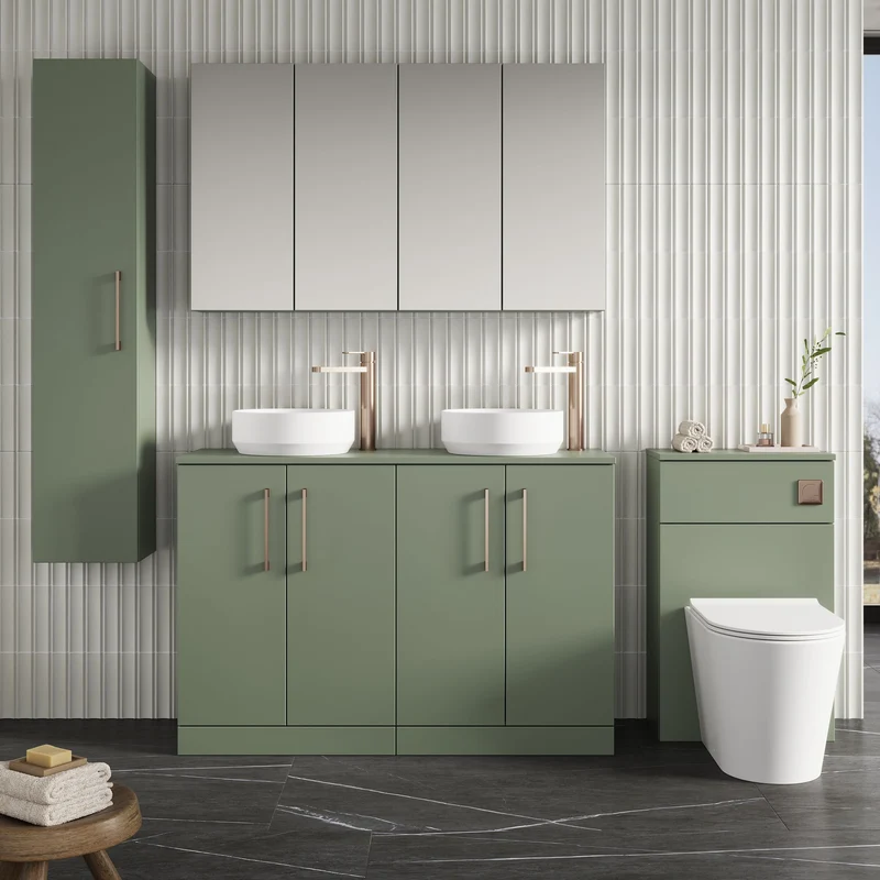 Lana 1200mm Floor Standing 4 Door Vanity Unit & Worktop - Green Satin