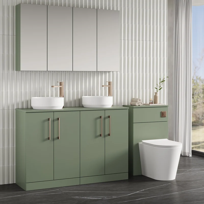 Lana 1200mm Floor Standing 4 Door Vanity Unit & Worktop - Green Satin