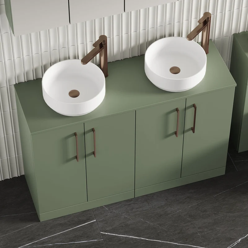 Lana 1200mm Floor Standing 4 Door Vanity Unit & Worktop - Green Satin