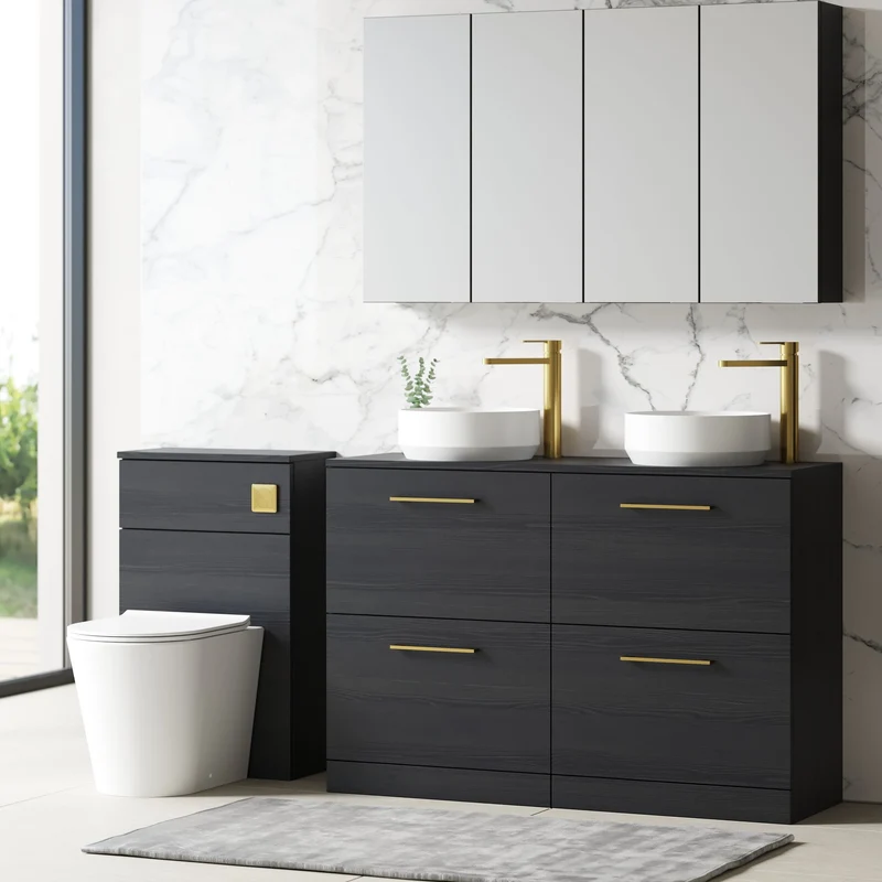 Lana 1200mm Floor Standing 4 Drawer Vanity Unit & Worktop - Charcoal Black Woodgrain