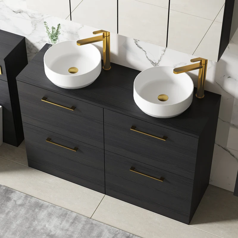 Lana 1200mm Floor Standing 4 Drawer Vanity Unit & Worktop - Charcoal Black Woodgrain