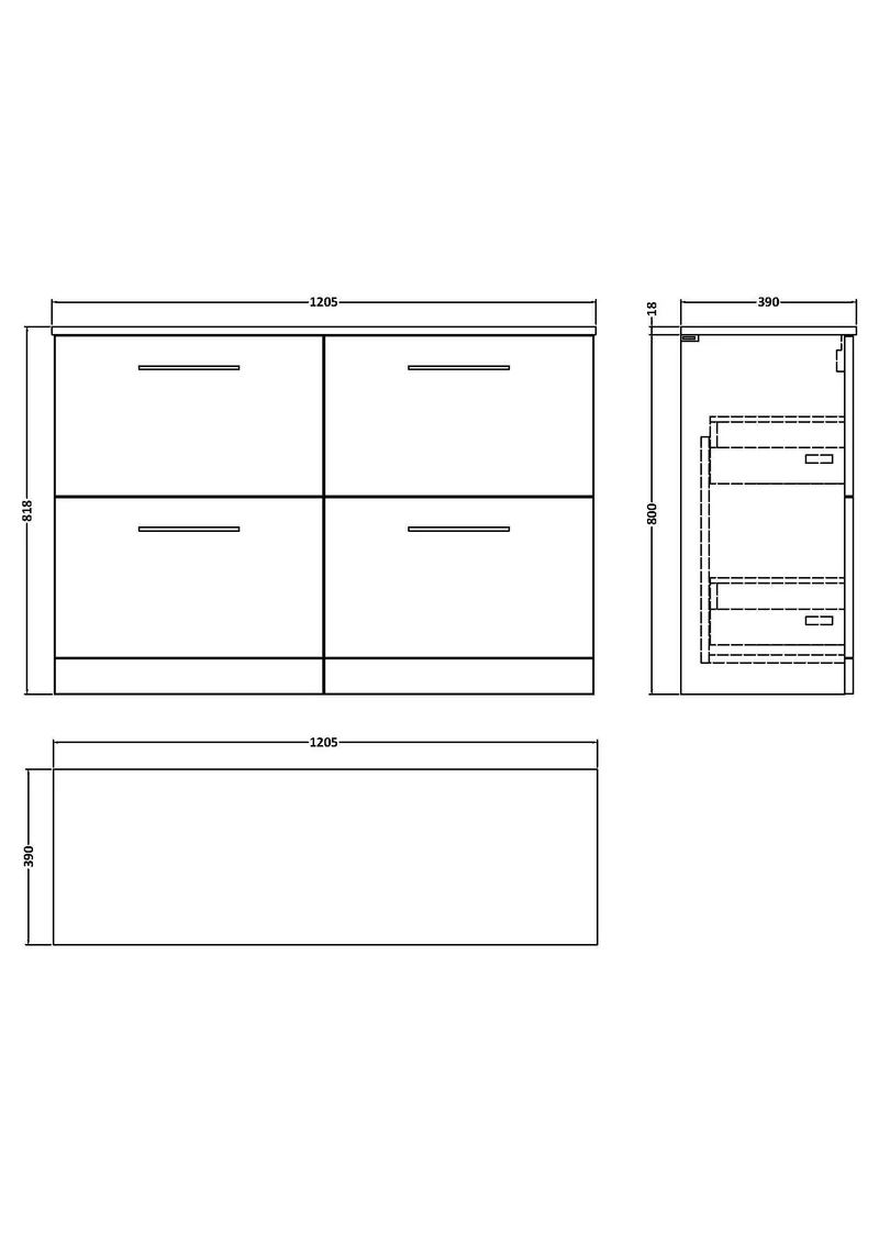 Lana 1200mm Floor Standing 4 Drawer Vanity Unit & Worktop - Charcoal Black Woodgrain