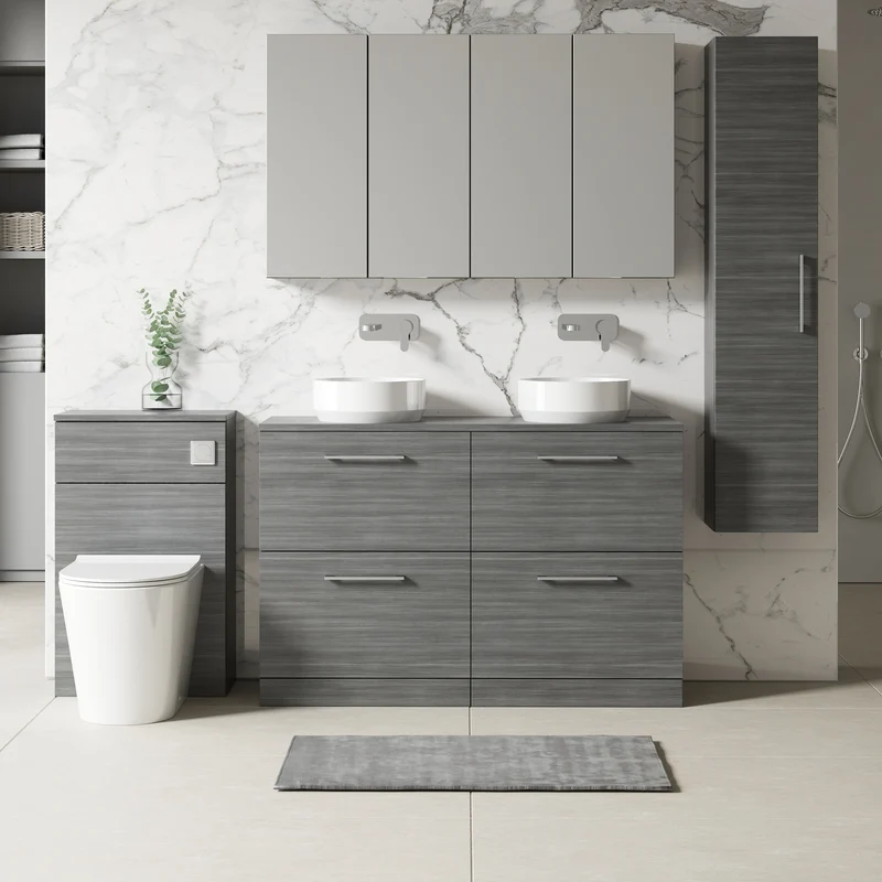 Lana 1200mm Floor Standing 4 Drawer Vanity Unit & Worktop - Anthracite Woodgrain