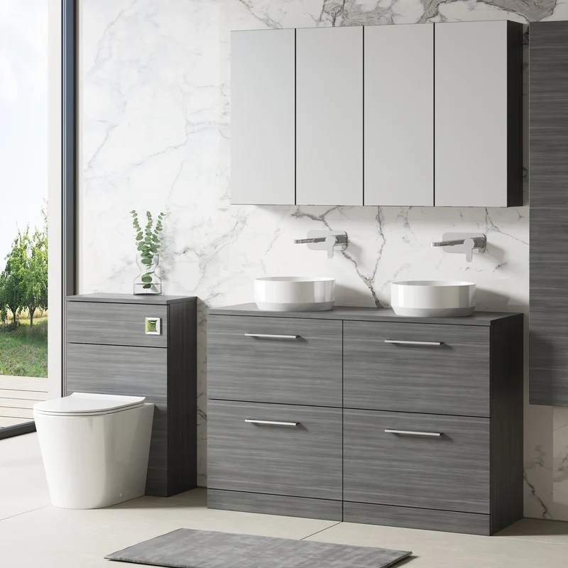 Lana 1200mm Floor Standing 4 Drawer Vanity Unit & Worktop - Anthracite Woodgrain
