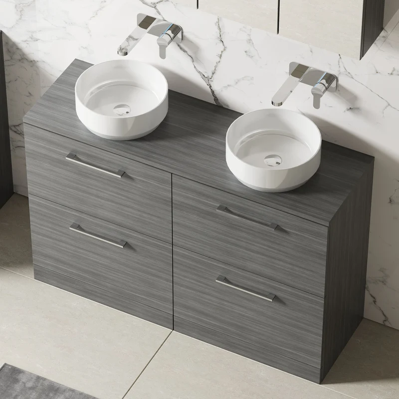Lana 1200mm Floor Standing 4 Drawer Vanity Unit & Worktop - Anthracite Woodgrain