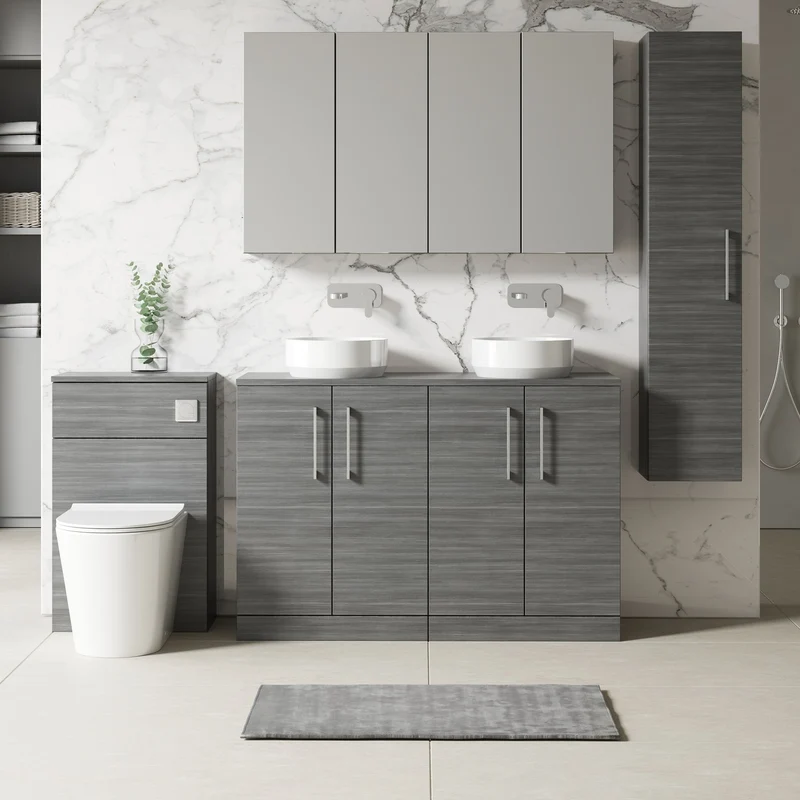 Lana 1200mm Floor Standing 4 Door Vanity Unit & Worktop - Anthracite Woodgrain
