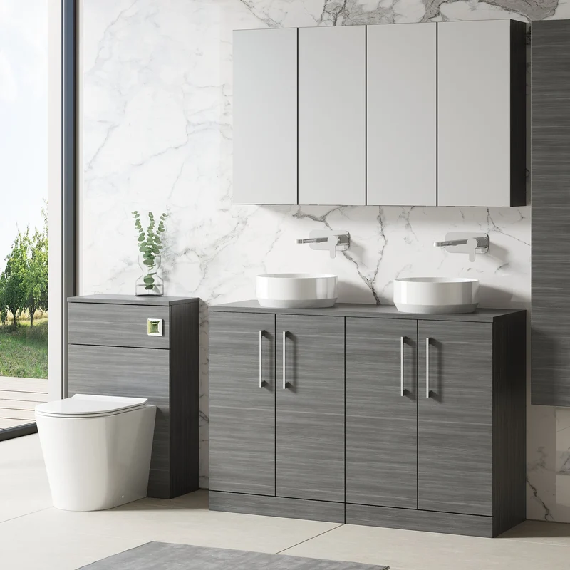 Lana 1200mm Floor Standing 4 Door Vanity Unit & Worktop - Anthracite Woodgrain