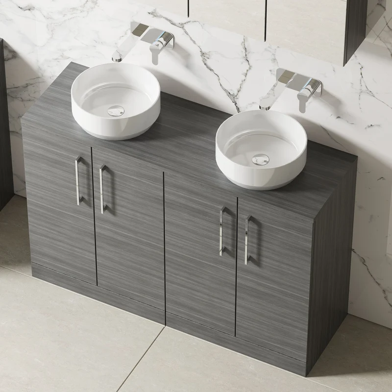 Lana 1200mm Floor Standing 4 Door Vanity Unit & Worktop - Anthracite Woodgrain
