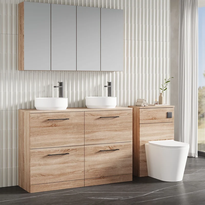 Lana 1200mm Floor Standing 4 Drawer Vanity Unit & Worktop - Bleached Oak Woodgrain