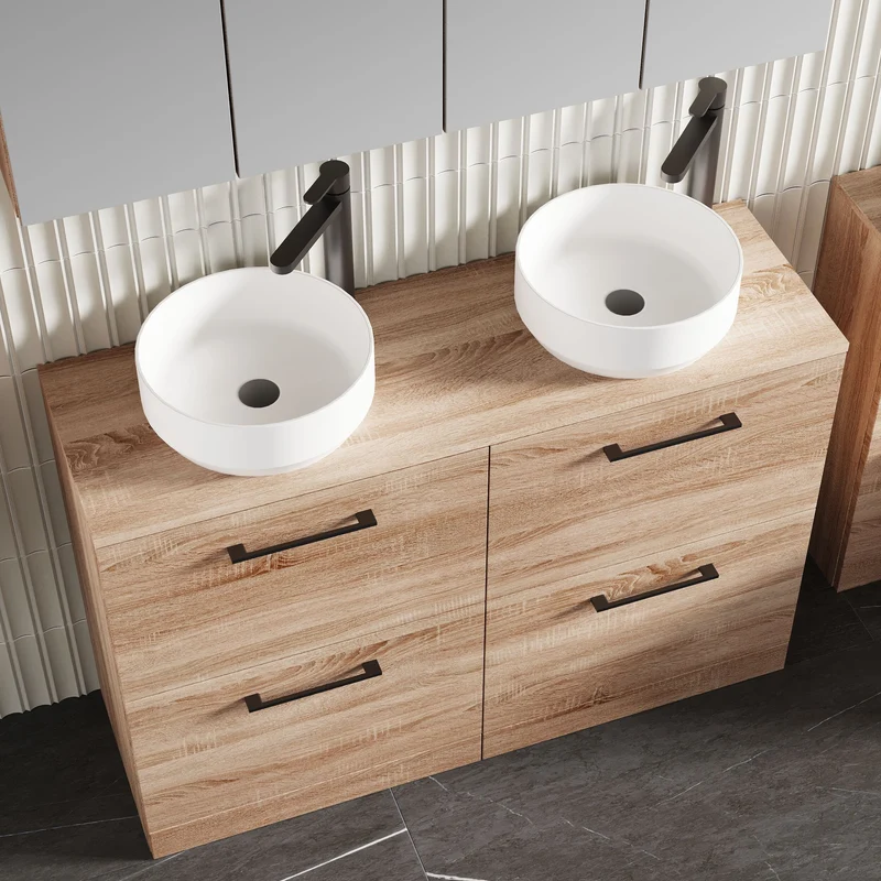 Lana 1200mm Floor Standing 4 Drawer Vanity Unit & Worktop - Bleached Oak Woodgrain