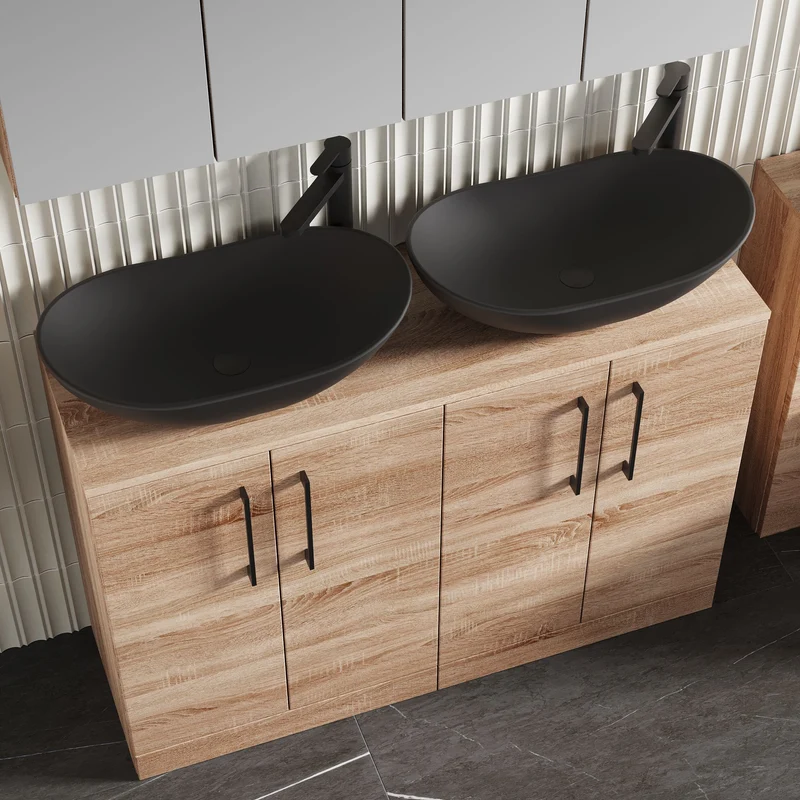 Lana 1200mm Floor Standing 4 Door Vanity Unit & Worktop - Bleached Oak Woodgrain