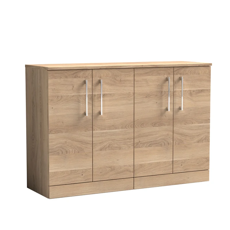 Lana 1200mm Floor Standing 4 Door Vanity Unit & Worktop - Bleached Oak Woodgrain