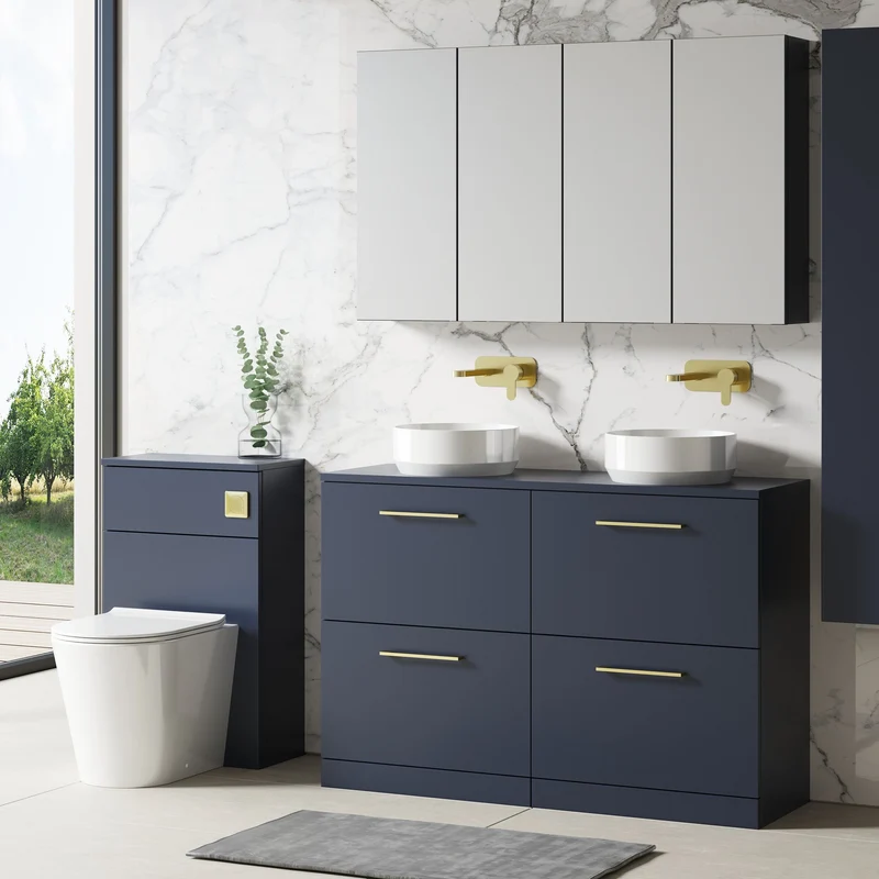 Lana 1200mm Floor Standing 4 Drawer Vanity Unit & Worktop - Midnight Blue Satin