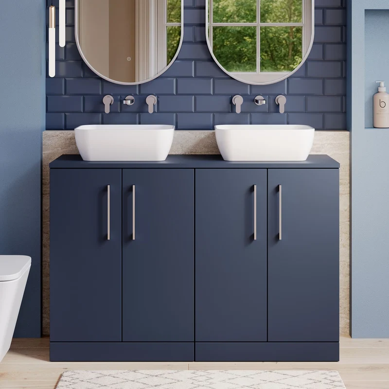 Lana 1200mm Floor Standing 4 Door Vanity Unit & Worktop - Midnight Blue Satin