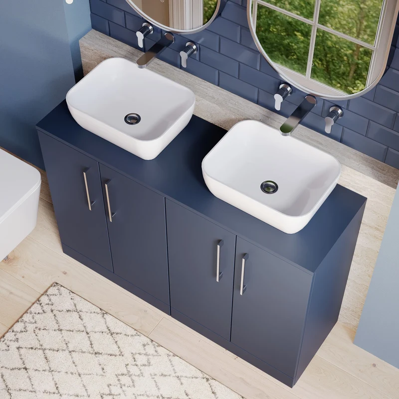 Lana 1200mm Floor Standing 4 Door Vanity Unit & Worktop - Midnight Blue Satin