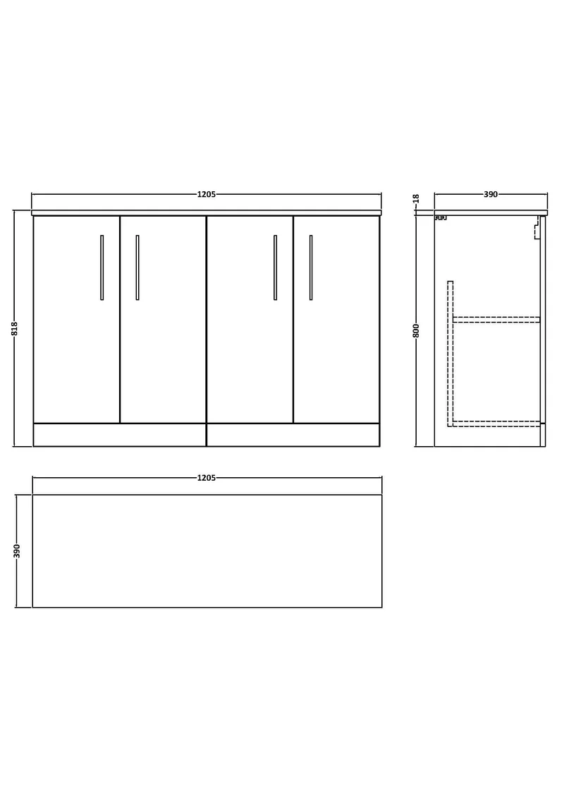 Lana 1200mm Floor Standing 4 Door Vanity Unit & Worktop - Midnight Blue Satin