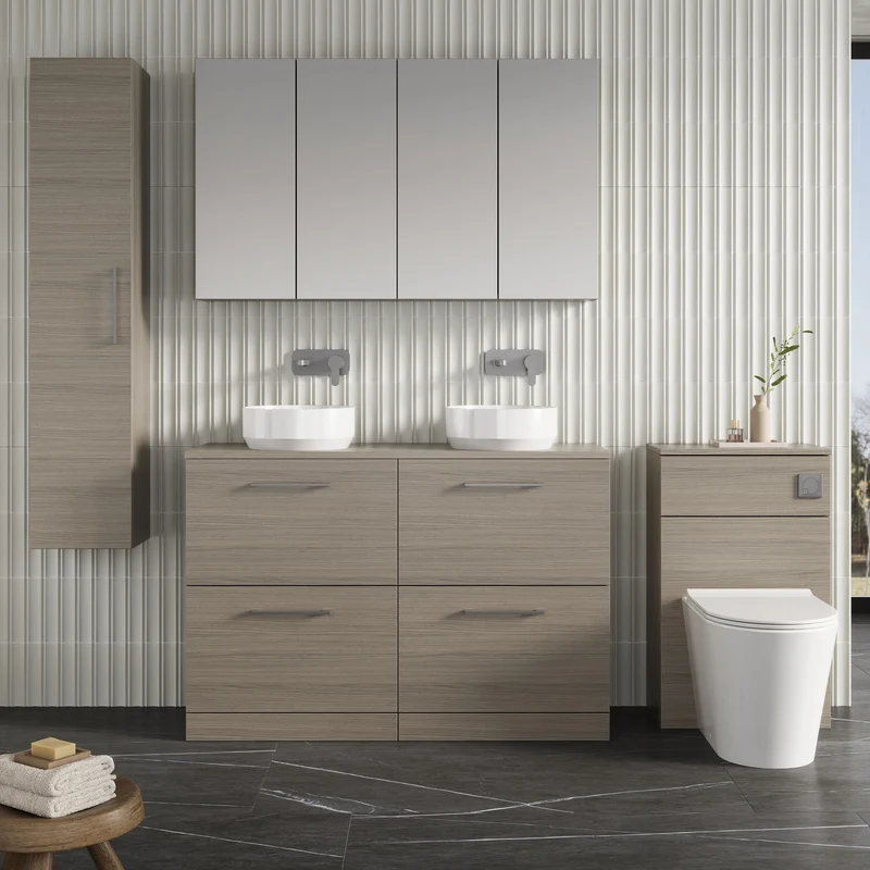 Lana 1200mm Floor Standing 4 Drawer Vanity Unit & Worktop - Solace Oak Woodgrain