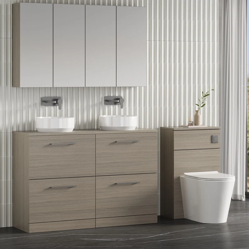 Lana 1200mm Floor Standing 4 Drawer Vanity Unit & Worktop - Solace Oak Woodgrain