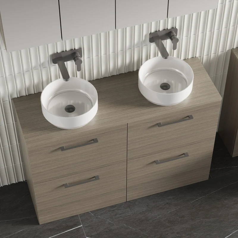 Lana 1200mm Floor Standing 4 Drawer Vanity Unit & Worktop - Solace Oak Woodgrain