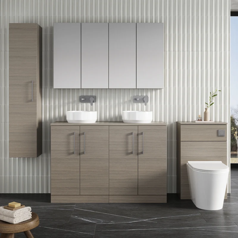 Lana 1200mm Floor Standing 4 Door Vanity Unit & Worktop - Solace Oak Woodgrain