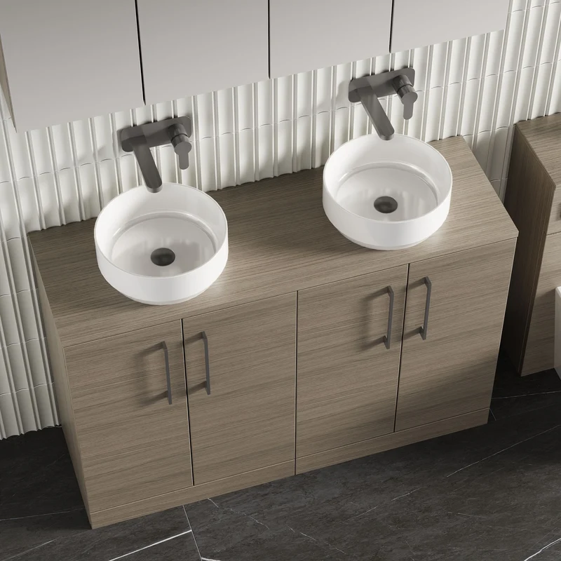 Lana 1200mm Floor Standing 4 Door Vanity Unit & Worktop - Solace Oak Woodgrain