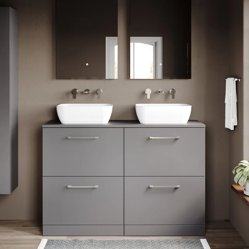 Lana 1200mm Floor Standing 4 Drawer Vanity Unit & Worktop - Grey Satin