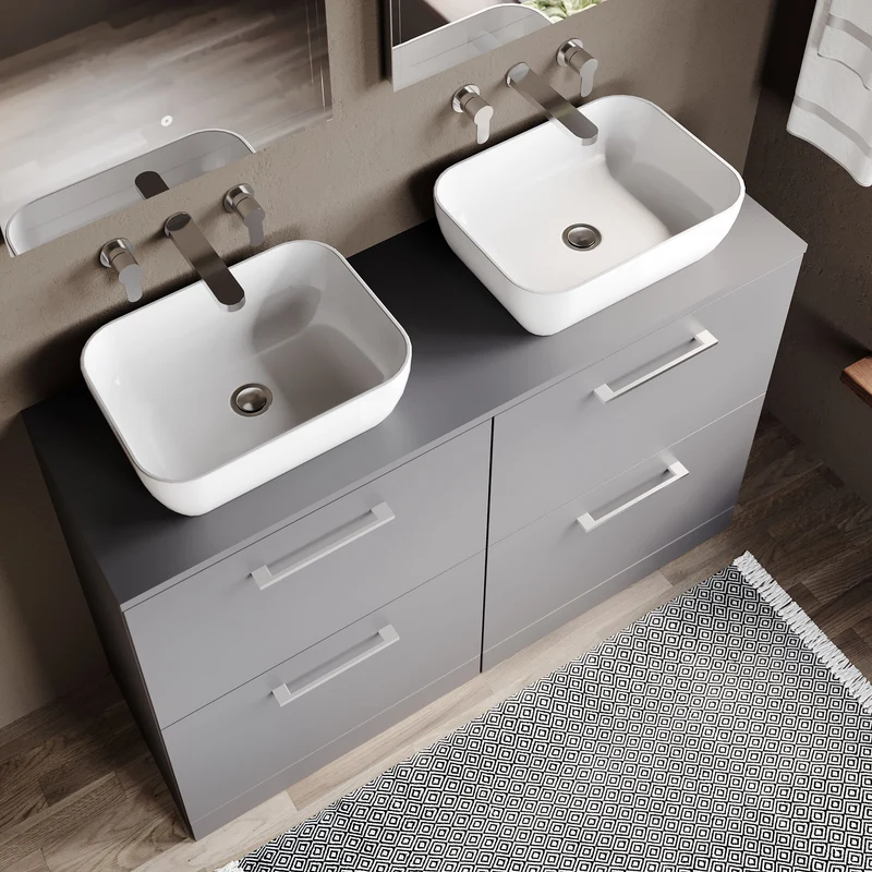 Lana 1200mm Floor Standing 4 Drawer Vanity Unit & Worktop - Grey Satin