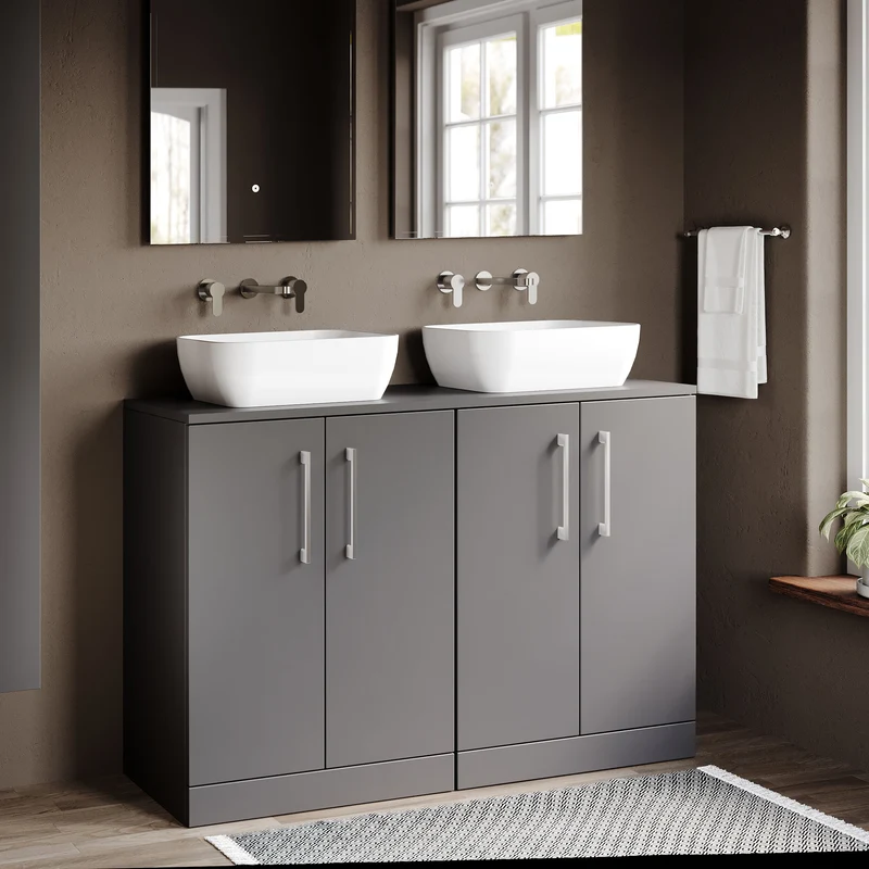 Lana 1200mm Floor Standing 4 Door Vanity Unit & Worktop - Grey Satin