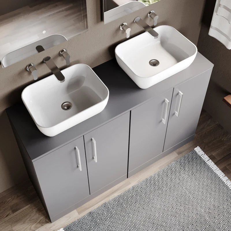 Lana 1200mm Floor Standing 4 Door Vanity Unit & Worktop - Grey Satin