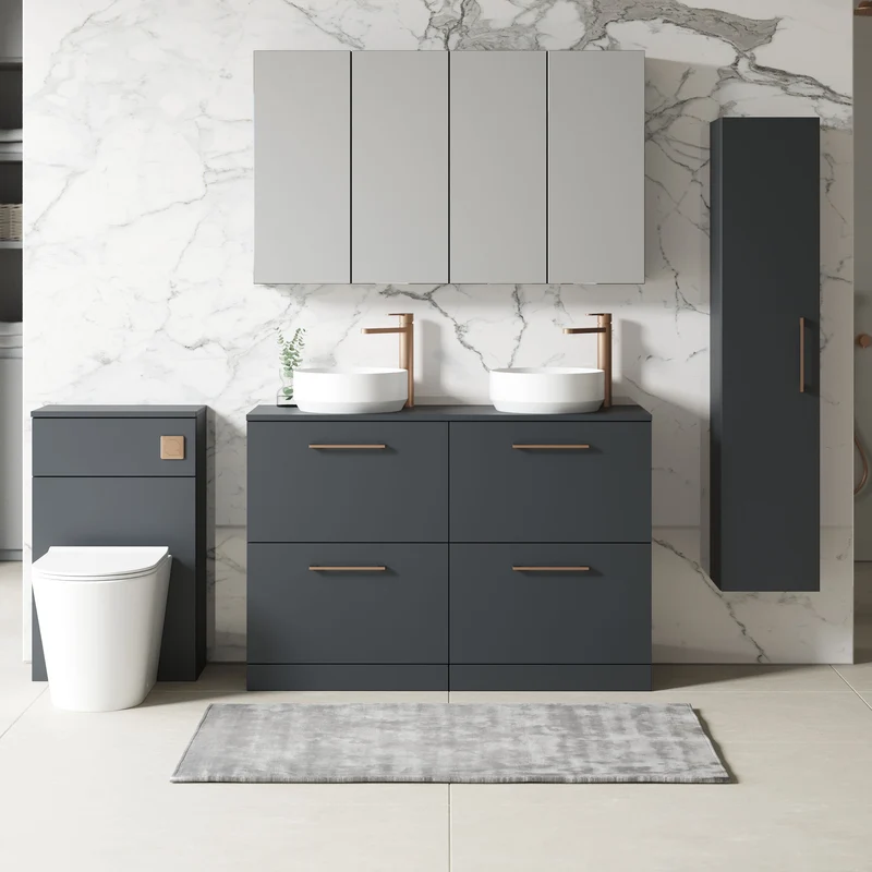 Lana 1200mm Floor Standing 4 Drawer Vanity Unit & Worktop - Soft Black Satin