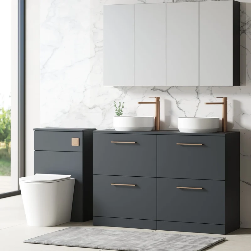 Lana 1200mm Floor Standing 4 Drawer Vanity Unit & Worktop - Soft Black Satin