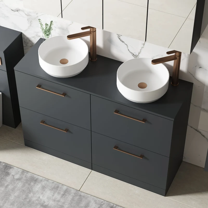 Lana 1200mm Floor Standing 4 Drawer Vanity Unit & Worktop - Soft Black Satin