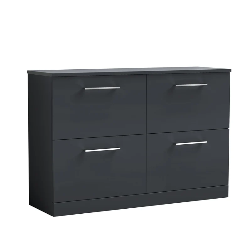 Lana 1200mm Floor Standing 4 Drawer Vanity Unit & Worktop - Soft Black Satin