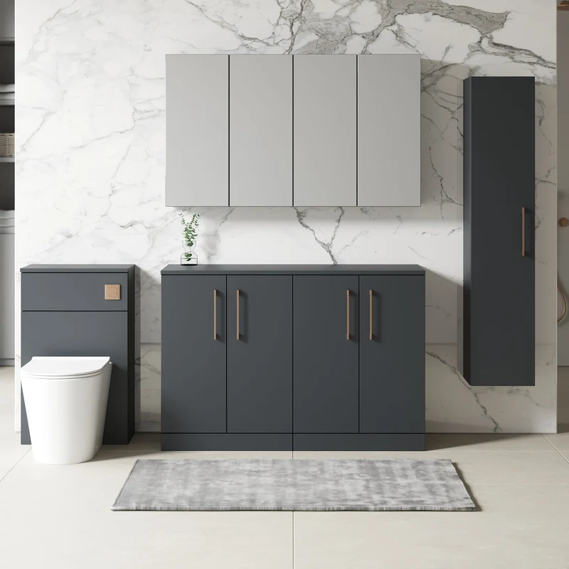 Lana 1200mm Floor Standing 4 Door Vanity Unit & Worktop - Soft Black Satin