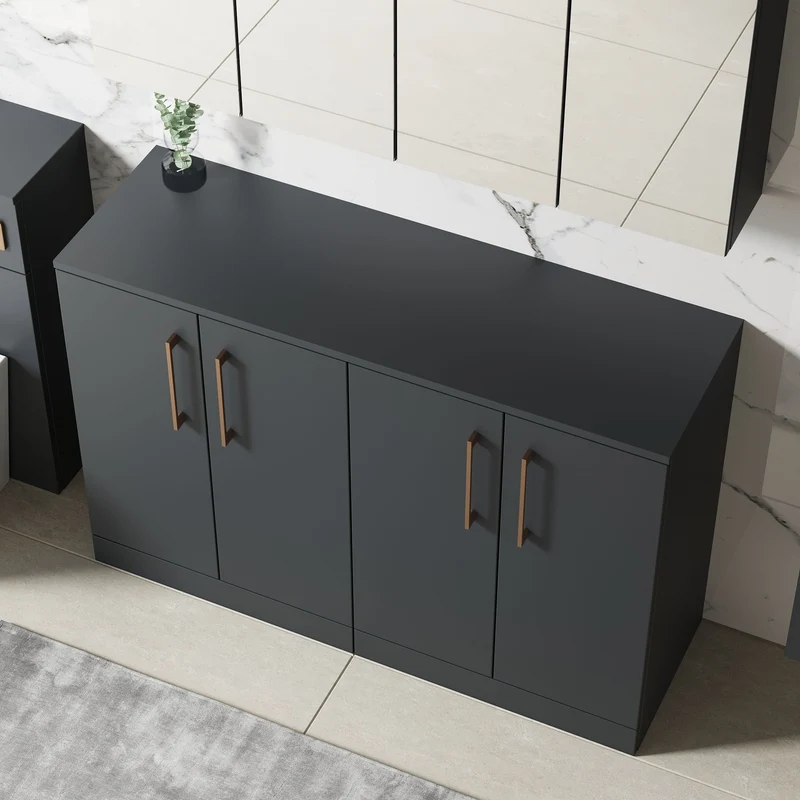 Lana 1200mm Floor Standing 4 Door Vanity Unit & Worktop - Soft Black Satin