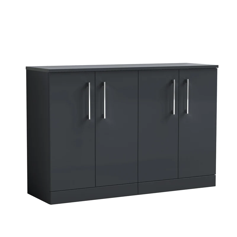 Lana 1200mm Floor Standing 4 Door Vanity Unit & Worktop - Soft Black Satin