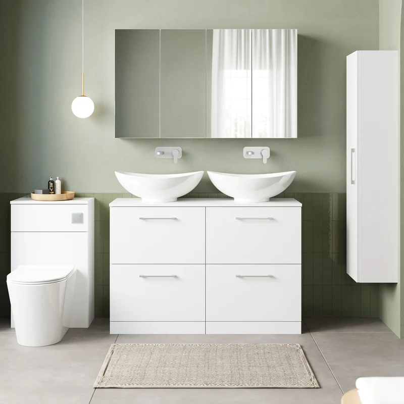 Lana 1200mm Floor Standing 4 Drawer Vanity Unit & Worktop - White Gloss
