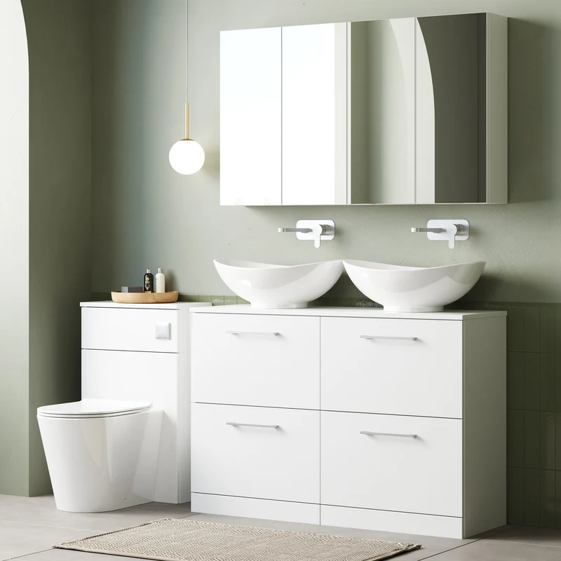 Lana 1200mm Floor Standing 4 Drawer Vanity Unit & Worktop - White Gloss