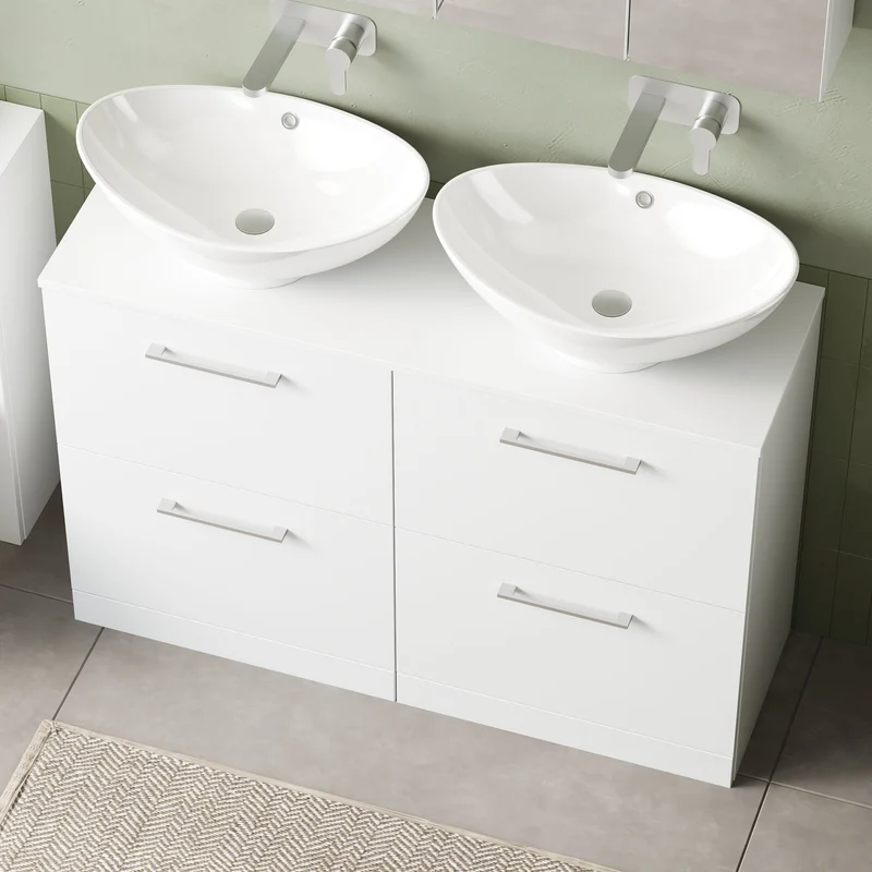 Lana 1200mm Floor Standing 4 Drawer Vanity Unit & Worktop - White Gloss