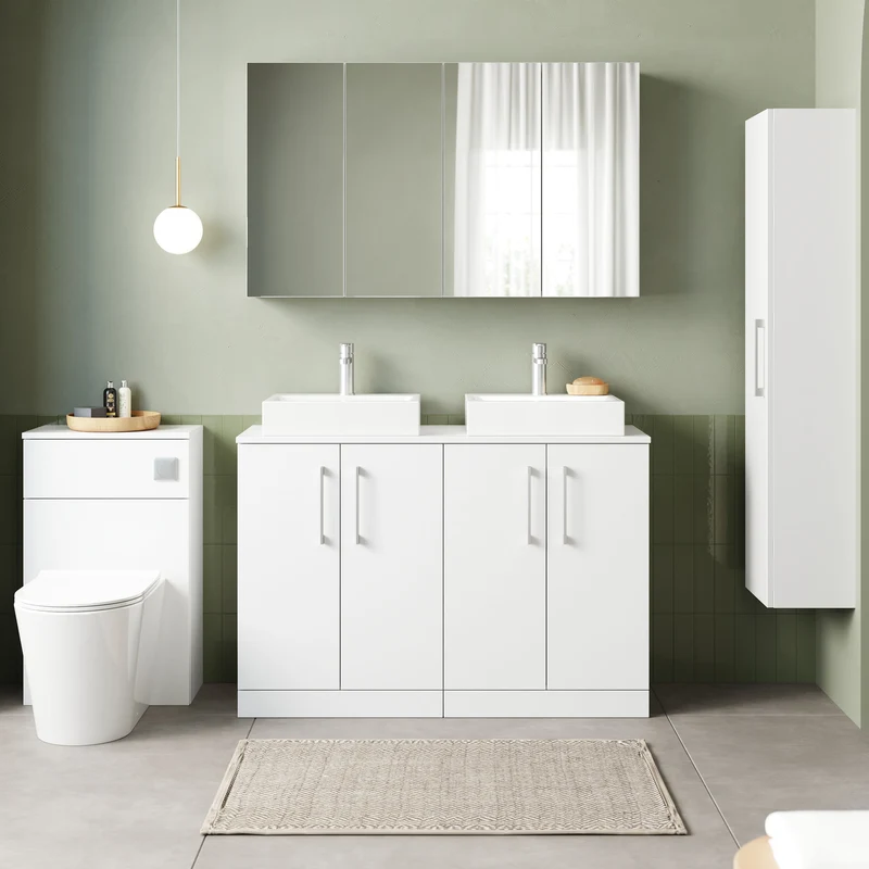 Lana 1200mm Floor Standing 4 Door Vanity Unit & Worktop - White Gloss