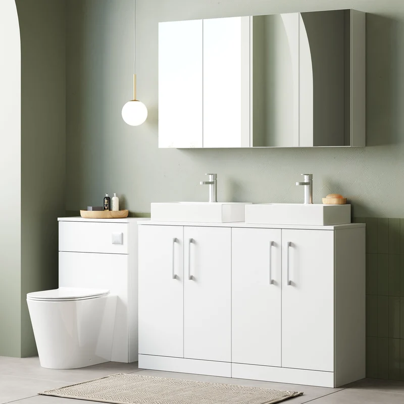 Lana 1200mm Floor Standing 4 Door Vanity Unit & Worktop - White Gloss