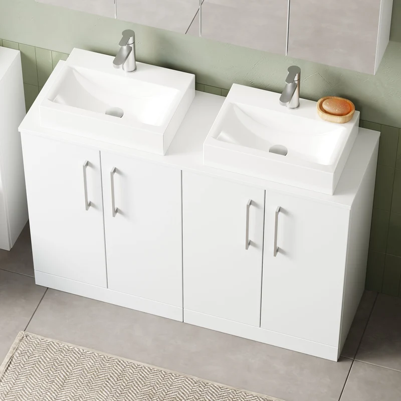 Lana 1200mm Floor Standing 4 Door Vanity Unit & Worktop - White Gloss