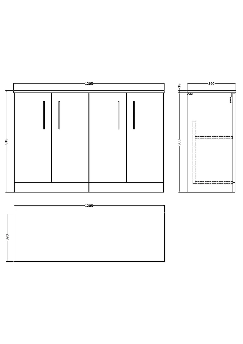 Lana 1200mm Floor Standing 4 Door Vanity Unit & Worktop - White Gloss