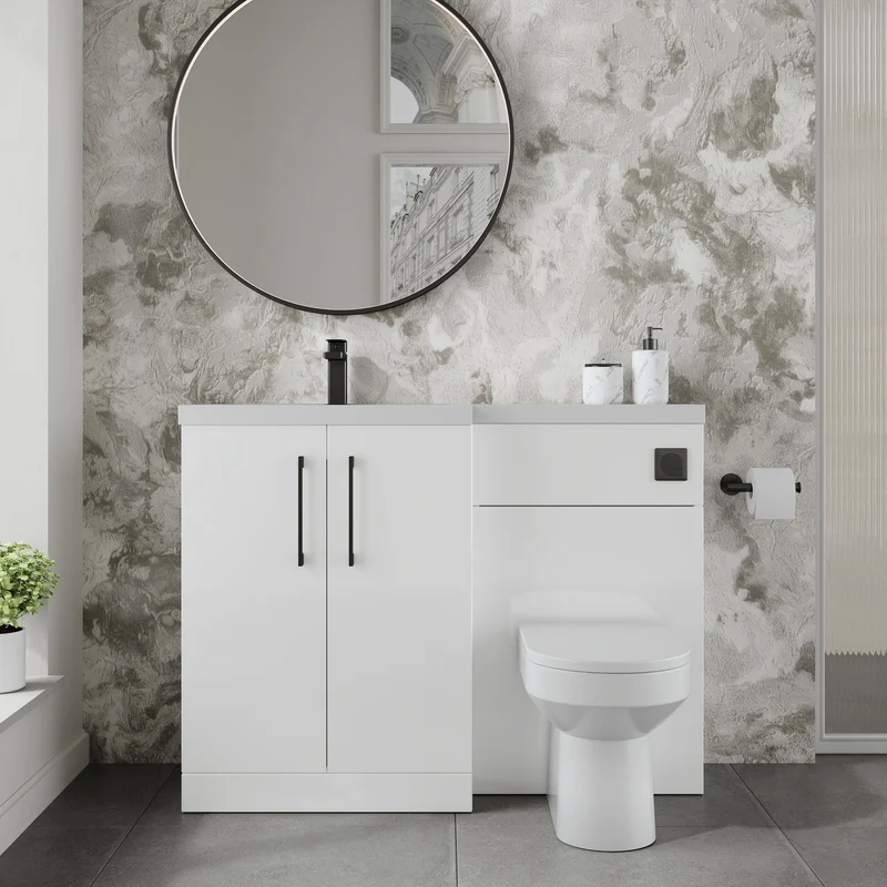 Lana 1100mm Basin & WC Combination Unit With White Polymarble Basin Left Hand - White Gloss