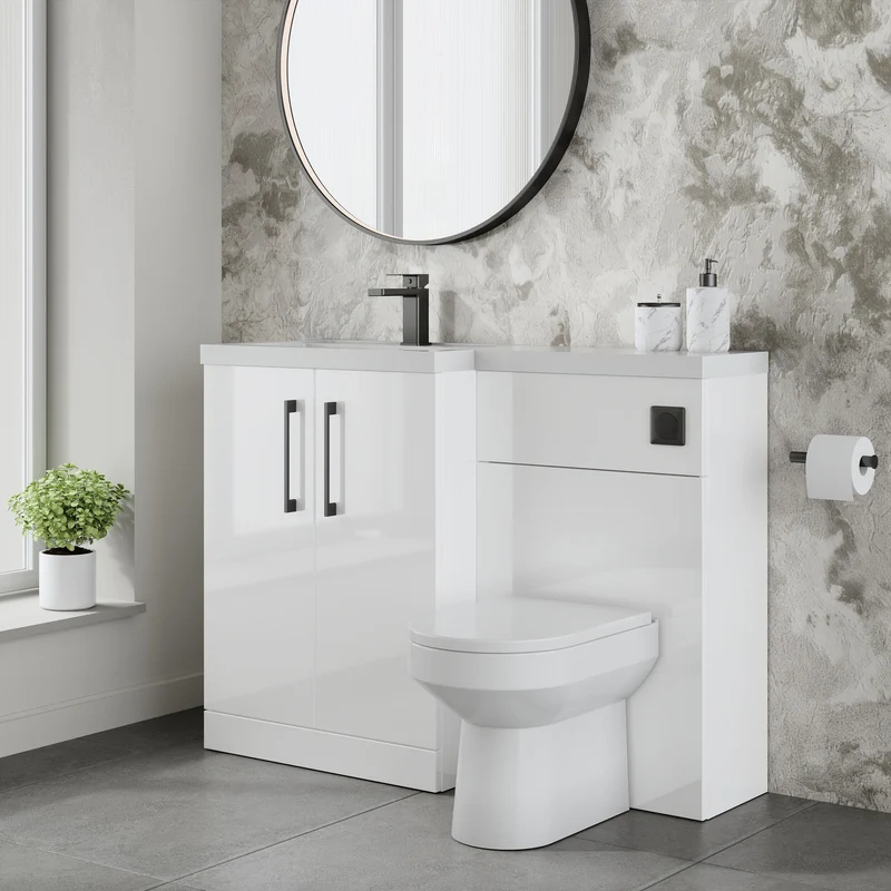 Lana 1100mm Basin & WC Combination Unit With White Polymarble Basin Left Hand - White Gloss