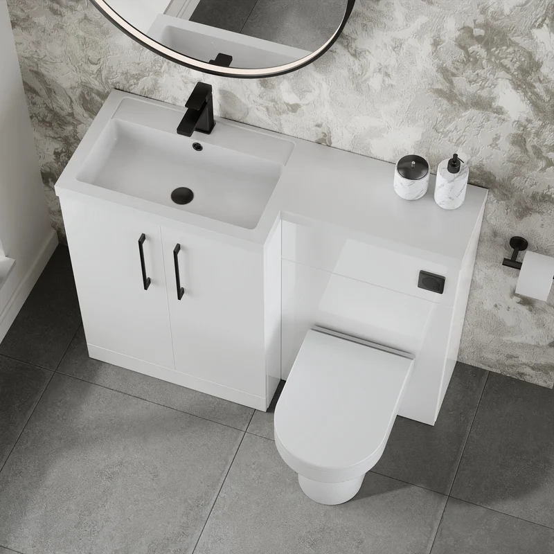 Lana 1100mm Basin & WC Combination Unit With White Polymarble Basin Left Hand - White Gloss