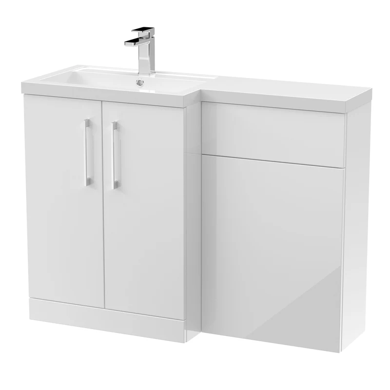 Lana 1100mm Basin & WC Combination Unit With White Polymarble Basin Left Hand - White Gloss